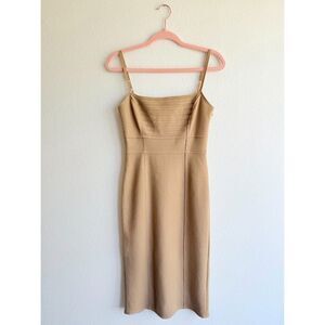 Y2K Susana Monaco Wool Bustier Top Exposed Seam Midi Dress in Camel Tan size 2